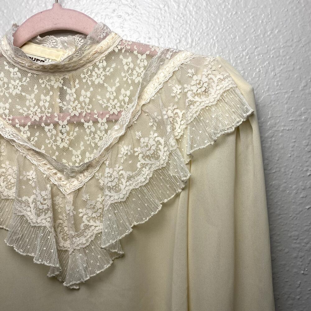 Vintage Notches White Lacy Victorian Collar Ruffle Prarie Cottage Blouse sz 7 - Picture 6 of 13